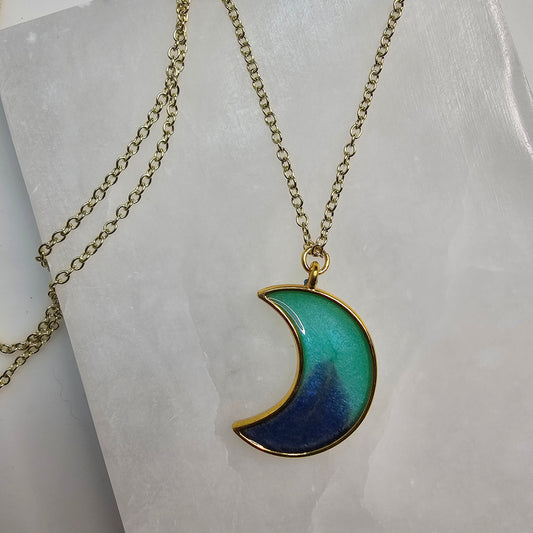 Blue & Turquoise Moon Pendant Resin Necklace