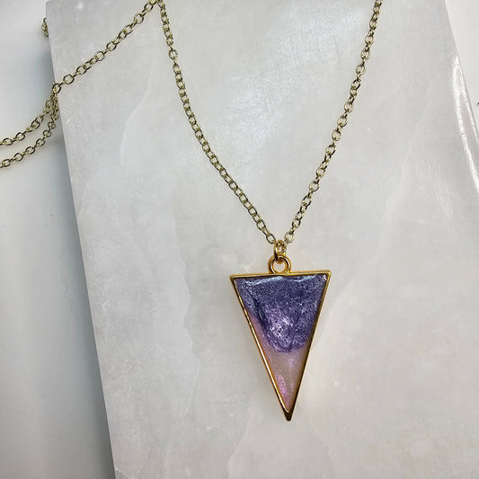 Purple & Pearl Triangle Pendant Resin Necklace