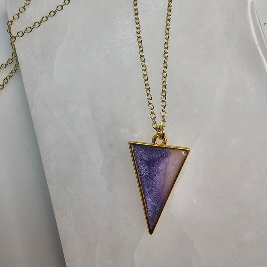 Purple & Pearl Triangle Pendant Resin Necklace (Version 2)