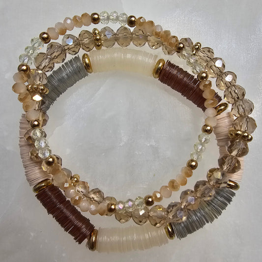 Pink Sequins & Glass Bead Stretch Bracelets - 3 Seperate Pieces