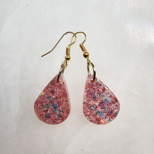 Pink Glitter Teardrop Dangle Resin Earrings