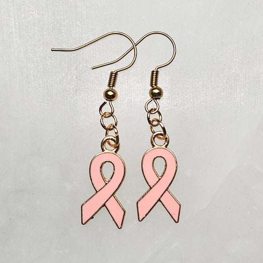 Breast Cancer Awareness - Pink Ribbon Dangle Earrings