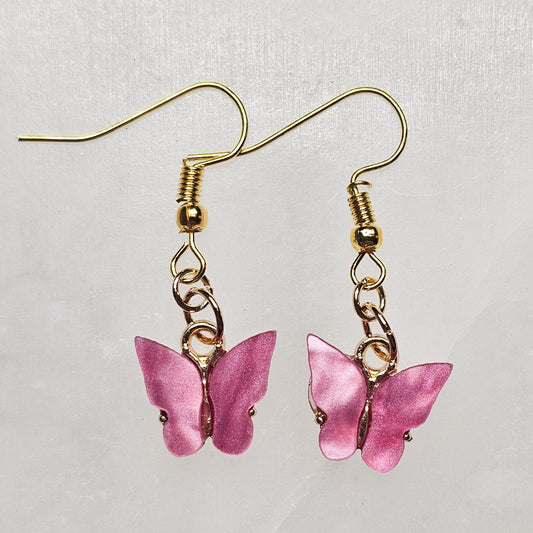 Butterfly Dangle Earrings - Bright Pink