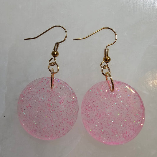 Light Pink Glitter Round Dangle Resin Earrings
