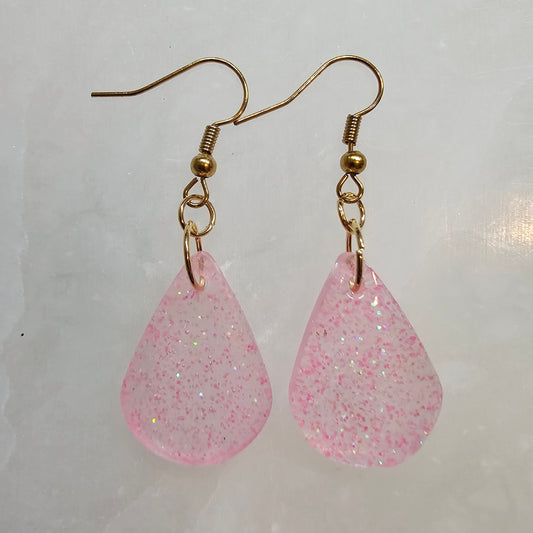 Light Pink Glitter Teardrop Dangle Resin Earrings
