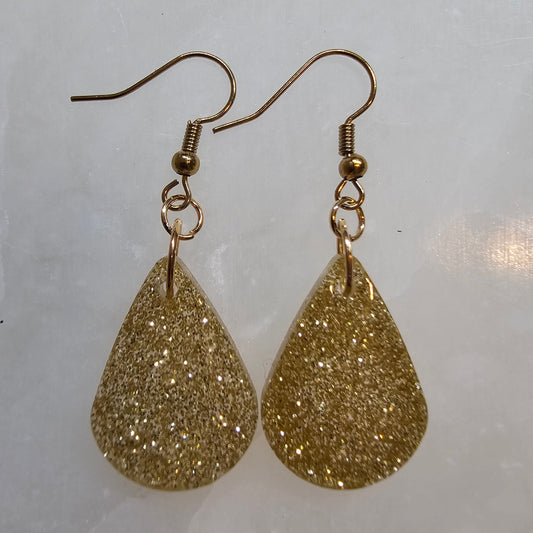 Gold Glitter Teardrop Resin Earrings