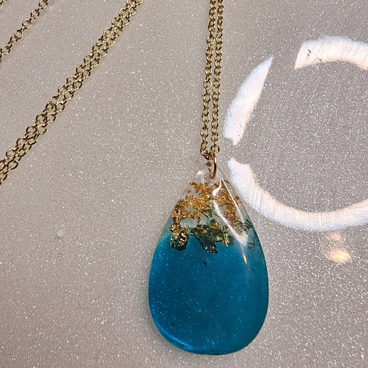 Turquoise & Gold Leaf Pendant Necklace