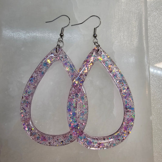 Light Pink Glitter Large Hoop Resin Earrings